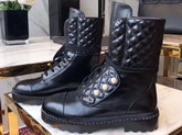 Chanel Short Boots with Pearl Studs Black Calfskin G33185