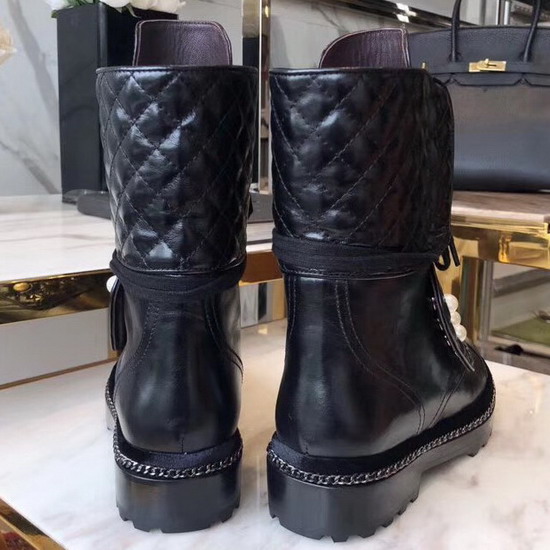 Chanel Short Boots with Pearl Studs Black Calfskin G33185