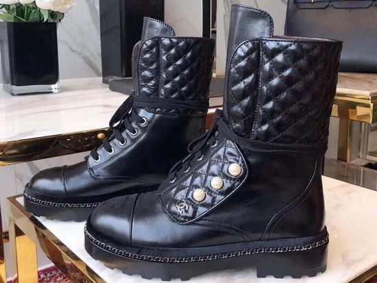 Chanel Short Boots with Pearl Studs Black Calfskin G33185