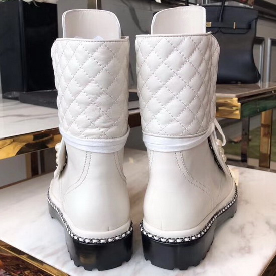 Chanel Short Boots with Pearl Studs White Calfskin G33185