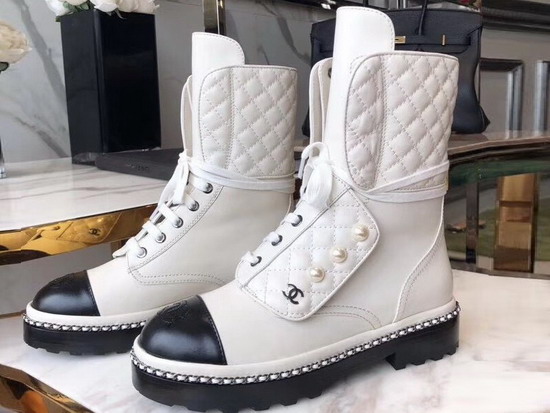 Chanel Short Boots with Pearl Studs White Calfskin G33185