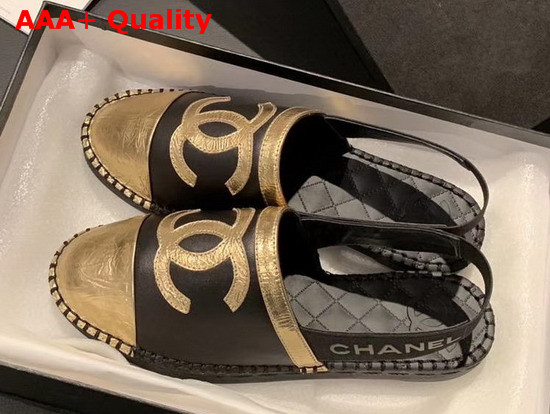 Chanel Slingback Espadrilles Black and Gold Lambskin Replica