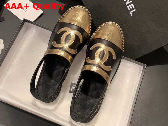 Chanel Slingback Espadrilles Black and Gold Lambskin Replica