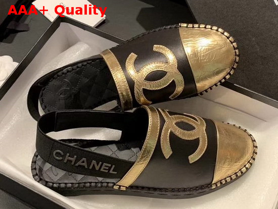 Chanel Slingback Espadrilles Black and Gold Lambskin Replica