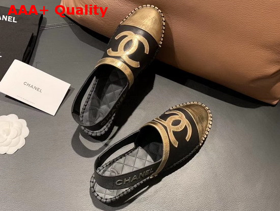 Chanel Slingback Espadrilles Black and Gold Lambskin Replica