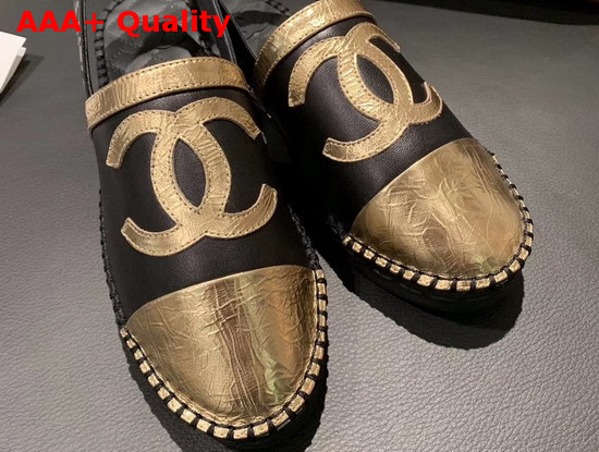 Chanel Slingback Espadrilles Black and Gold Lambskin Replica