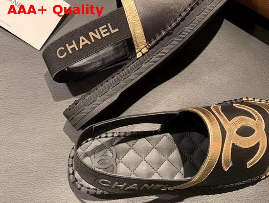 Chanel Slingback Espadrilles Black and Gold Lambskin Replica