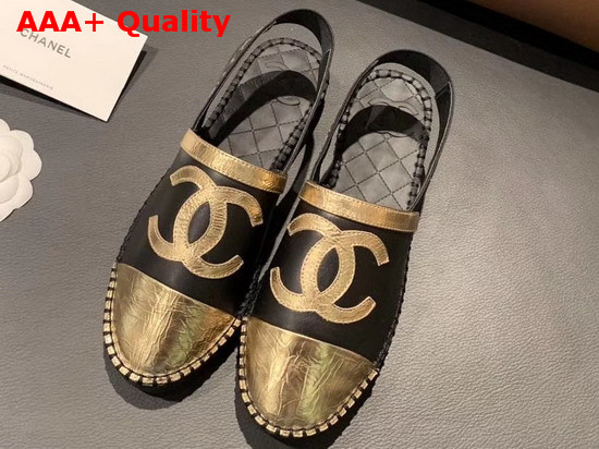 Chanel Slingback Espadrilles Black and Gold Lambskin Replica