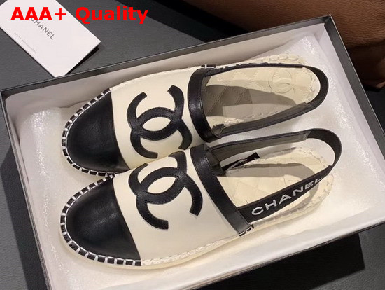 Chanel Slingback Espadrilles Ivory and Black Lambskin Replica