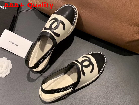 Chanel Slingback Espadrilles Ivory and Black Lambskin Replica