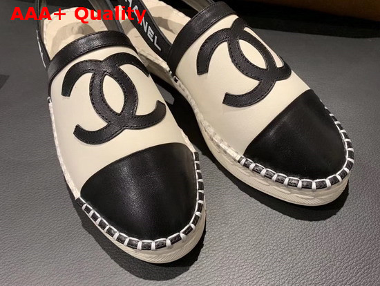 Chanel Slingback Espadrilles Ivory and Black Lambskin Replica