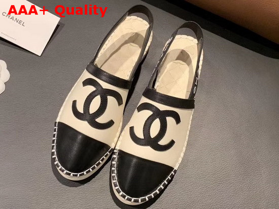 Chanel Slingback Espadrilles Ivory and Black Lambskin Replica