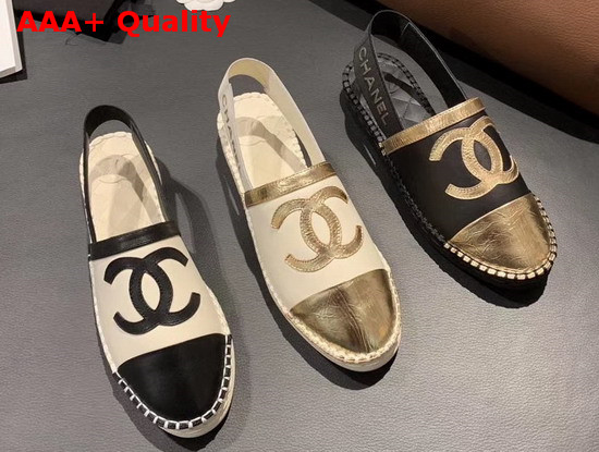 Chanel Slingback Espadrilles Ivory and Gold Lambskin Replica