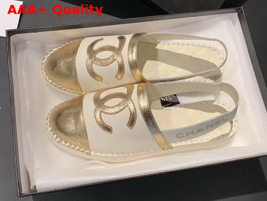 Chanel Slingback Espadrilles Ivory and Gold Lambskin Replica