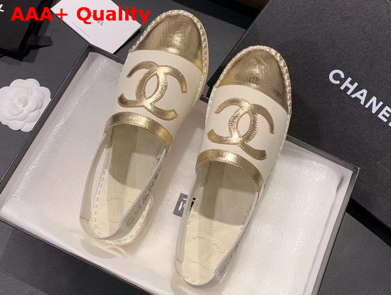 Chanel Slingback Espadrilles Ivory and Gold Lambskin Replica