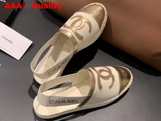 Chanel Slingback Espadrilles Ivory and Gold Lambskin Replica