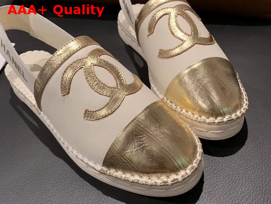 Chanel Slingback Espadrilles Ivory and Gold Lambskin Replica