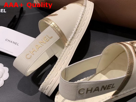 Chanel Slingback Espadrilles Ivory and Gold Lambskin Replica