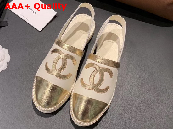 Chanel Slingback Espadrilles Ivory and Gold Lambskin Replica