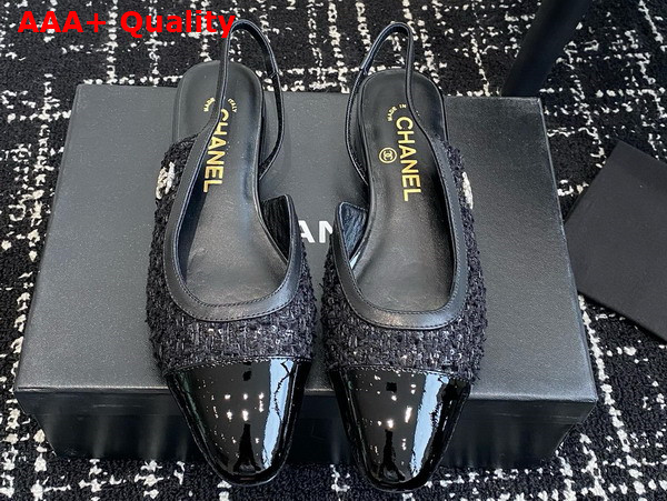 Chanel Slingback Pump in Black Tweed and Patent Calfskin Replica