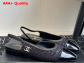 Chanel Slingback Pump in Black Tweed and Patent Calfskin Replica