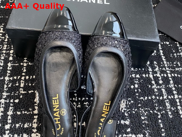 Chanel Slingback Pump in Black Tweed and Patent Calfskin Replica