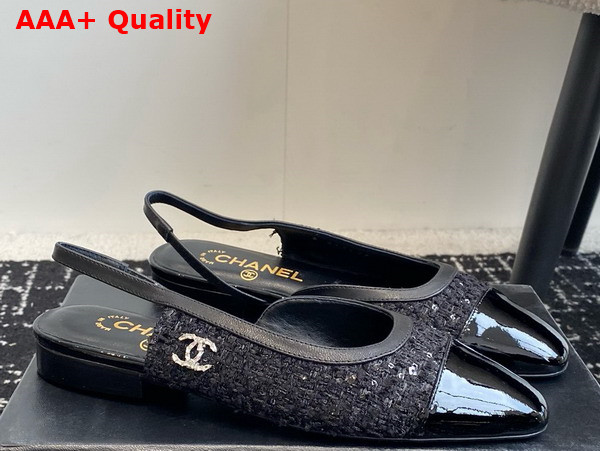 Chanel Slingback Pump in Black Tweed and Patent Calfskin Replica