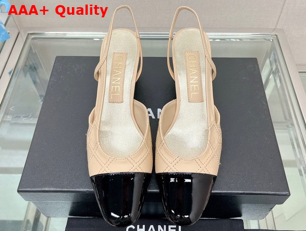 Chanel Slingback Pumps in Beige and Black Embroidered Lambskin Replica