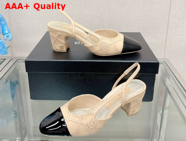 Chanel Slingback Pumps in Beige and Black Embroidered Lambskin Replica