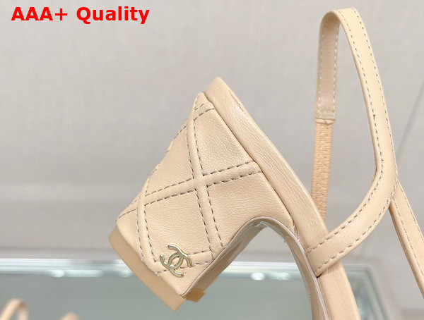 Chanel Slingback Pumps in Beige and Black Embroidered Lambskin Replica