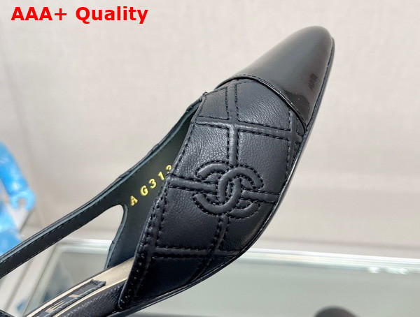 Chanel Slingback Pumps in Black Embroidered Lambskin and Patent Calfskin Replica