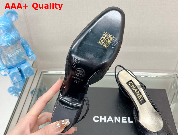 Chanel Slingback Pumps in Black Embroidered Lambskin and Patent Calfskin Replica