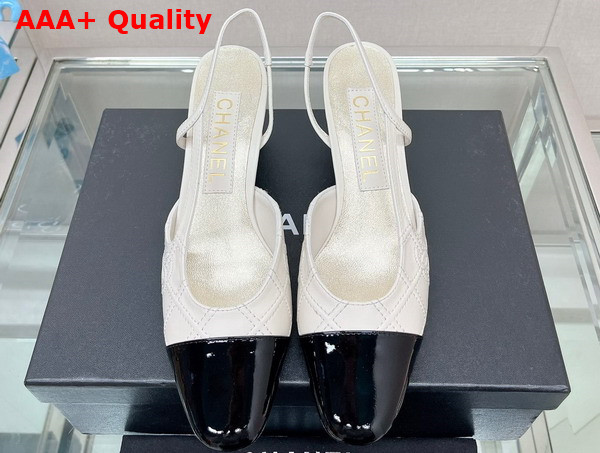 Chanel Slingback Pumps in Ivory Embroidered Lambskin and Black Patent Calfskin Replica