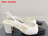 Chanel Slingback Pumps in Ivory Embroidered Lambskin and Black Patent Calfskin Replica