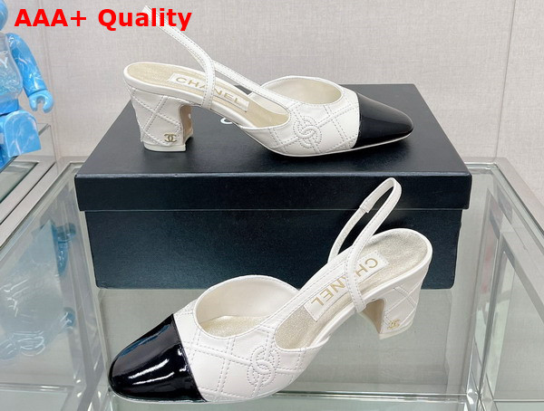 Chanel Slingback Pumps in Ivory Embroidered Lambskin and Black Patent Calfskin Replica