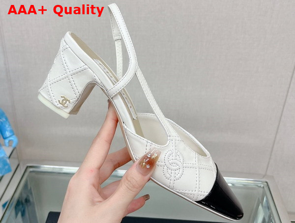 Chanel Slingback Pumps in Ivory Embroidered Lambskin and Black Patent Calfskin Replica