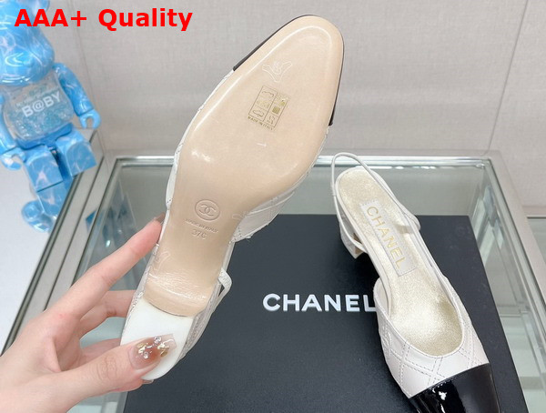 Chanel Slingback Pumps in Ivory Embroidered Lambskin and Black Patent Calfskin Replica