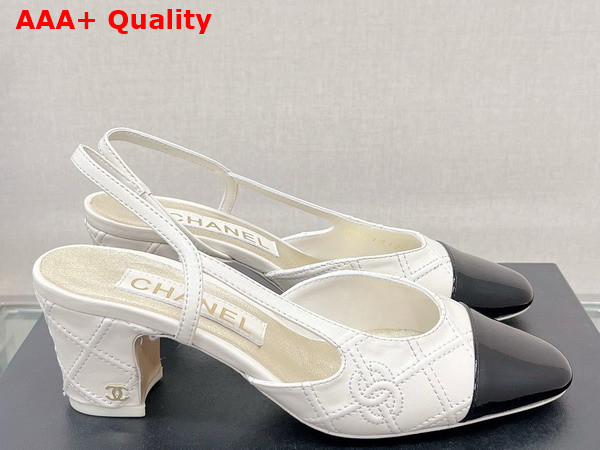 Chanel Slingback Pumps in Ivory Embroidered Lambskin and Black Patent Calfskin Replica