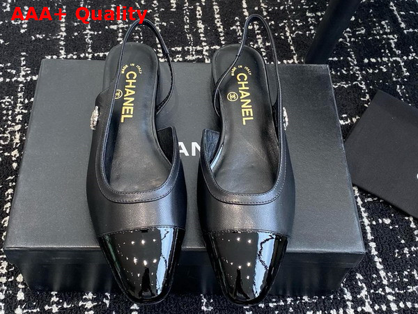 Chanel Slingbacks Black Lambskin And Patent Calfskin G46000 Replica