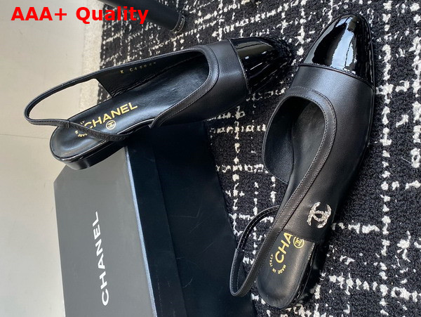 Chanel Slingbacks Black Lambskin And Patent Calfskin G46000 Replica