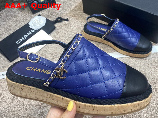 Chanel Slingbacks Blue and Black Lambskin Replica