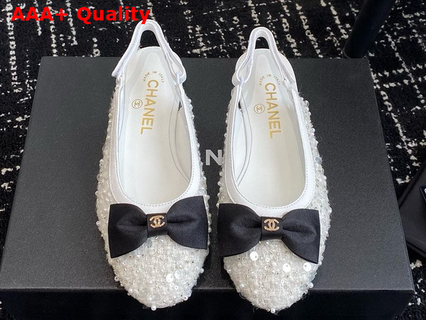 Chanel Slingbacks Embroidery Strass and Lambskin White Ref G45689 Replica