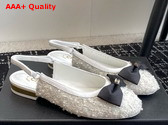 Chanel Slingbacks Embroidery Strass and Lambskin White Ref G45689 Replica