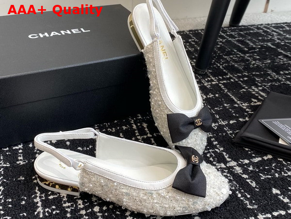 Chanel Slingbacks Embroidery Strass and Lambskin White Ref G45689 Replica