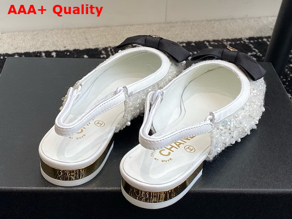 Chanel Slingbacks Embroidery Strass and Lambskin White Ref G45689 Replica