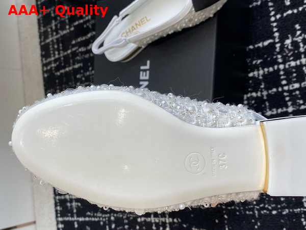 Chanel Slingbacks Embroidery Strass and Lambskin White Ref G45689 Replica