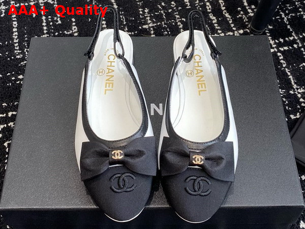 Chanel Slingbacks Lambskin and Grosgrain White and Black Ref G45689 Replica