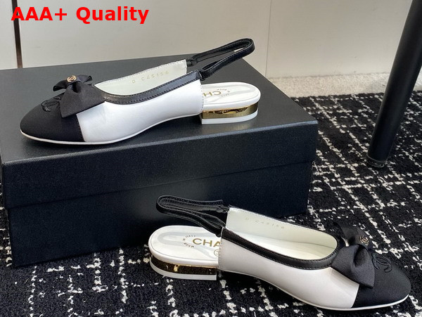 Chanel Slingbacks Lambskin and Grosgrain White and Black Ref G45689 Replica