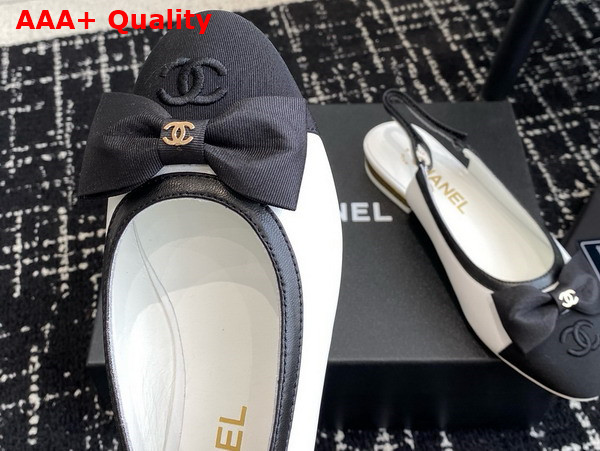 Chanel Slingbacks Lambskin and Grosgrain White and Black Ref G45689 Replica