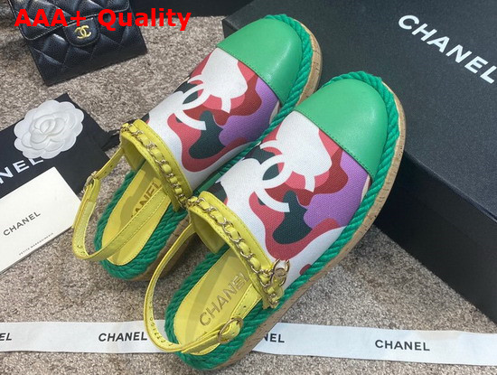 Chanel Slingbacks Multicolor Printed Canvas and Green Calfskin Replica